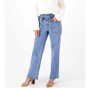 Candace Cameron Bure Pacific Denim Paper Bag Waist Jeans 28W Med Wash A556277 😍